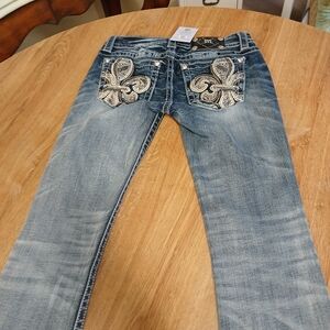 Miss Me Blue Boot Cut Jeans with Silver Embellishments